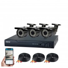 Kit supraveghere video AKU 3 camere SUPER CLEAR AHD varifocale 2.8 - 12mm + DVR 4 canale FULL HD 1080N H264, interior exterior carcase metalice cu infrarosu, iesire internet cu vizualizare pe telefon mobil tableta desktop